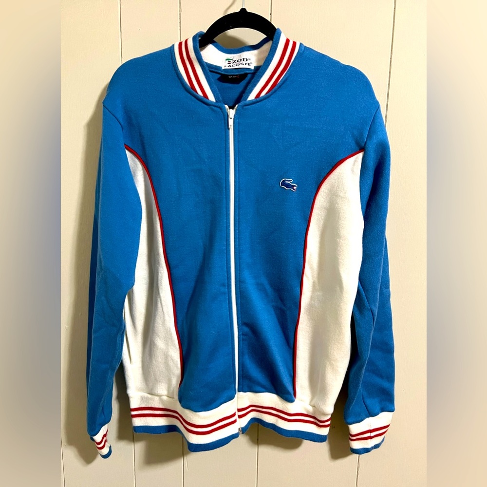 Lacoste Izod acrylic lightweight jacket size medium light blue alligator varsity
